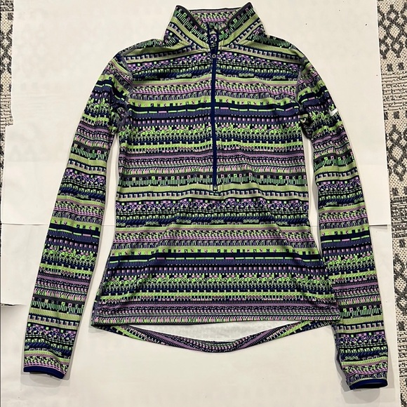 Nike Pro Dri Fit Patterned Green and Purple Women's Top Size Medium Athleisure - Picture 1 of 7
